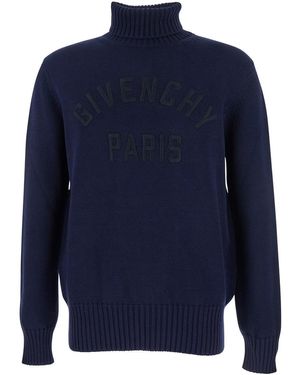 Givenchy Turtleneck Sweater With Logo Lettering On The Front - Blue
