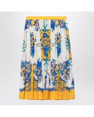 Gucci Pleated Midi Silk Skirt With Flora Print - Blue