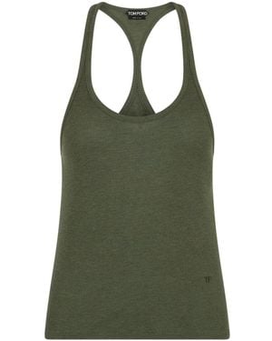 Tom Ford Logo Slim Fit Top Silk Tops - Green