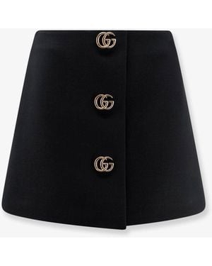 Gucci Wool Crepe Skirt With Double G Button - Black
