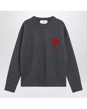 Ami Paris Dark Ami De Coeur Sweater - Gray