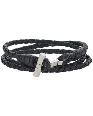 Tom Ford String Bracelet With Woven Design And Metal Plate Closure - Black