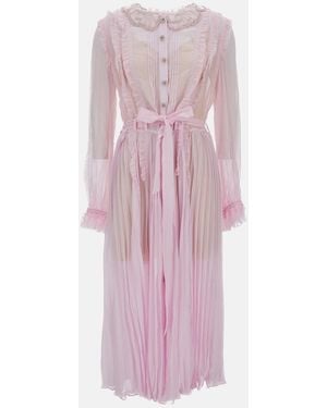 Self-Portrait Pleated Georgette Midi Dress - Pink