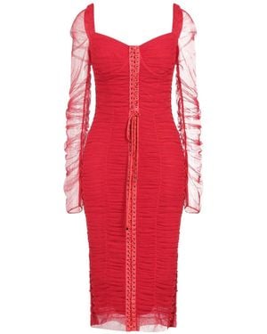Dolce & Gabbana Silk Ruched Tulle Midi Dress - Red