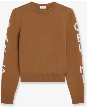 Celine Wool Sweater With Logo Inlay - Brown