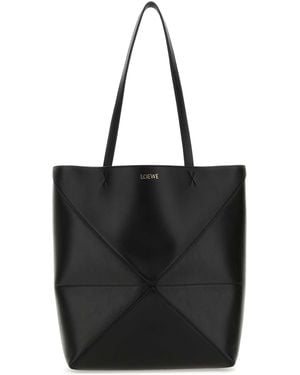 Loewe Leather Medium Puzzle Fold Shopping Bag - Black