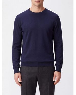 ZEGNA Pure Cashmere Crew-Neck Sweater With Long Sleeves And Ribbed Trims - Blue
