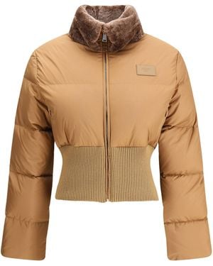 Fendi Cropped Down Jacket With Shearling Lining - Natural