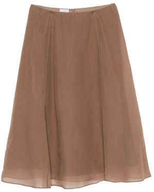 Brunello Cucinelli Silk Midi Skirt - Brown