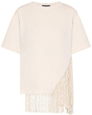 Sportmax Cotton T-Shirt With Fringes - Natural