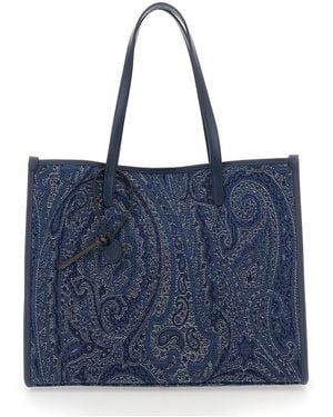 Etro 'Lovtter' Tote Bag With Jacquard Motif - Blue
