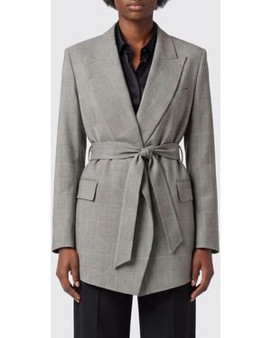 Max Mara Prince Of Wales Check Wool Robe Blazer - Gray
