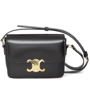 Celine Triomphe Teen Leather Shoulder Bag - Black