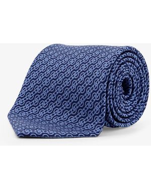 Ferragamo Silk Tie With Trofeo Print - Blue