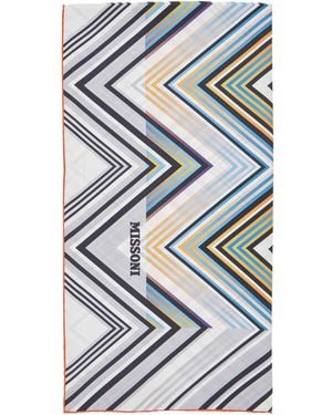 Missoni Silk Scarf With Multicolored Motif And Logo - Gray
