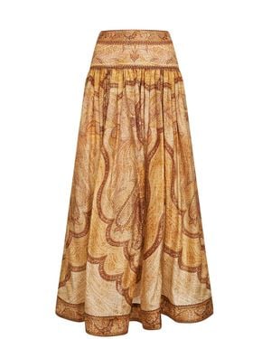 Zimmermann Tapestry-Print Mustard Cotton-Slik Blend Wanderlust Maxi Skirt - Natural