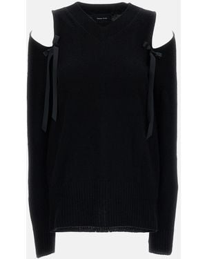 Simone Rocha Relaxed Cashmere Slash V-Neck Sweater W/ Bow - Black
