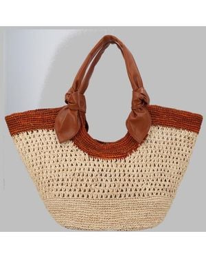 Hereu Mini Raffia & Lambskin Shoulder Bag - Brown