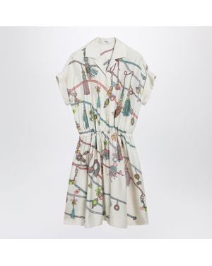 Versace Printed Silk Twill Mini Shirt Dress - White