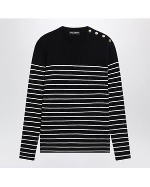 Dolce & Gabbana Dolce&Gabbana/ Striped Wool Sweater With Buttons - Black