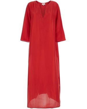 P.A.R.O.S.H. Caftan With V-Neck And Three-Quarter Sleeve - Red