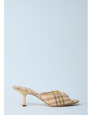 Burberry Check Heeled Mules - Blue