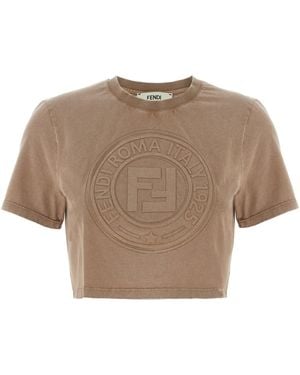 Fendi Logo Cotton T-Shirt - Natural