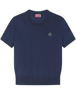KENZO "Boke Flower" Merino Wool Short-Sleeve Top - Blue