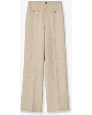 Gucci Cotton Blend Pants With Checked Pattern - Natural