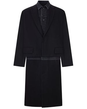 Sacai Paneled Coat With Denim Insert - Black