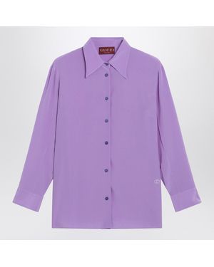 Gucci Silk Shirt With Gg Embroidery - Purple