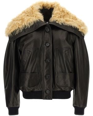The Attico Shearling Neck Bomber Jacket - Black