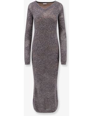 Brunello Cucinelli Flower Lace Sparkling Mohair And Virgin Wool Knit Dress - Gray
