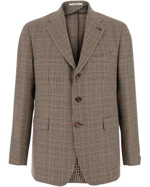 Tagliatore 'New York' Single-Breasted Jacket With Notched Revers And Houndstooth Motif - Brown