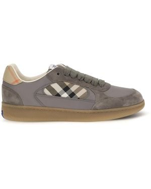 Burberry Terrace Leather And Check Sneakers - Gray