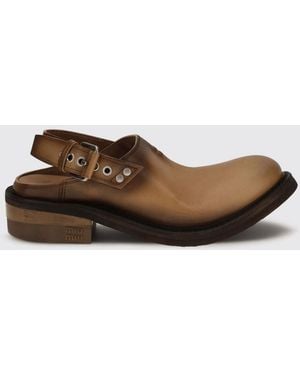 Miu Miu Foule Leather Slippers - Brown