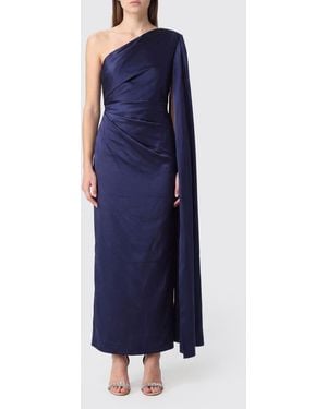 Solace London One-Shoulder Long Satin Gown With Draped Waist - Blue