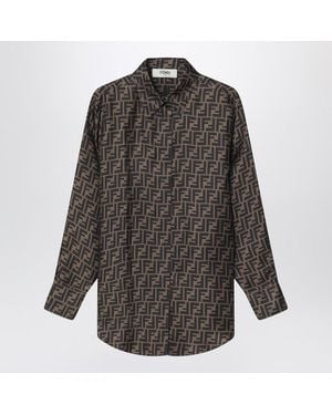 Fendi Ff Silk Twill Shirt - Gray