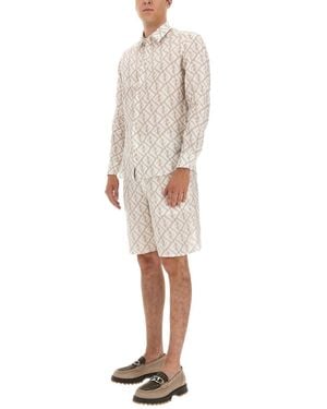 Fendi Linen Bermuda Shorts For - Natural