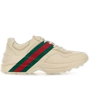 Gucci Ivory Leather Rhyton Sneakers - White