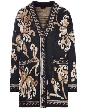 Etro Jacquard Knit Cardigan With Floral Pattern - Black