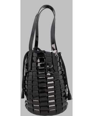 Dragon Diffusion Patent Leather Woven Bucket Bag - Black