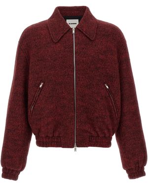 Jil Sander Mélange Wool Bomber Jacket - Red