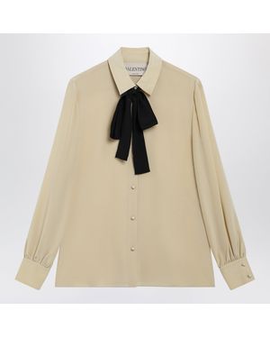 Valentino Light Silk Bow Shirt - Natural