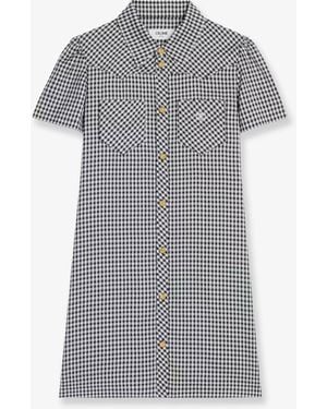 Celine Vichy Silk Mini Chemisier Dress - Gray