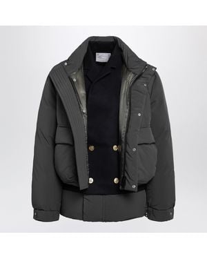 Sacai Khaki/ Down Jacket With Wool Insert - Black