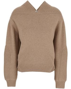 Victoria Beckham Knit Sweater With V Neck On Front And Rear - Brown