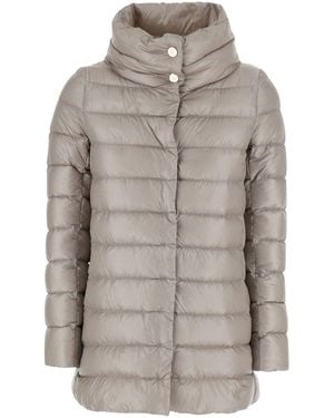 Herno Down Jacket Amelia A Line With High Collar And Long Sleeves - Gray