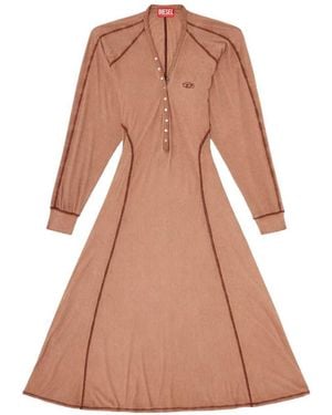 DIESEL Ribbed Jersey Midi Dress With Batwing Sleeves - Brown