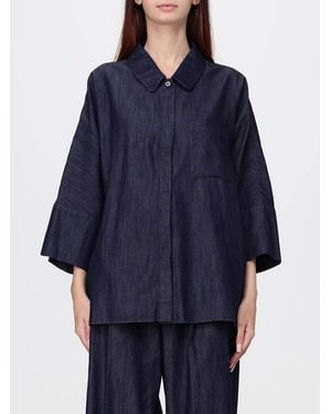 Max Mara Relaxed Fit Cotton Denim Shirt With Dropped Shoulders And Concealed Placket - Blue